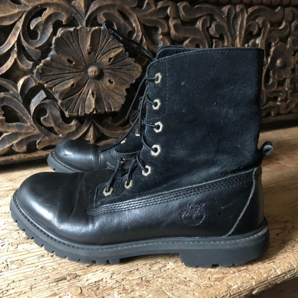 TIMBERLAND Authentics Fold Down Roll Top Black Lug Sole Chunky Combat Boot 7M - Picture 5 of 15